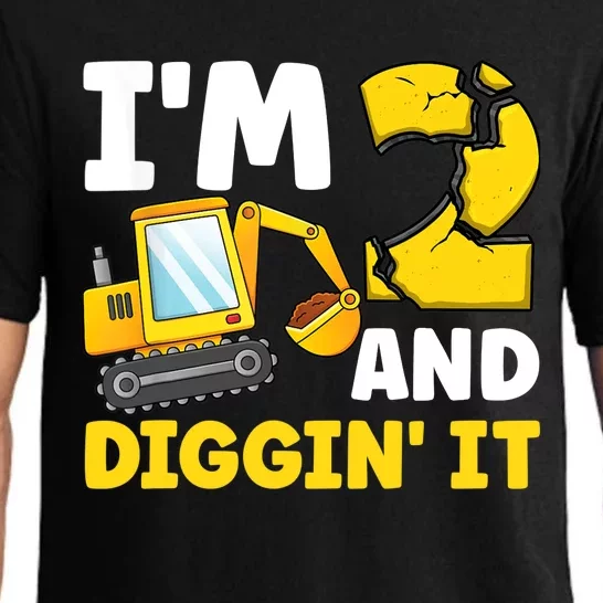 I'm 2 And Digging It 2nd Birthday Excavator Birthday Party Pajama Set