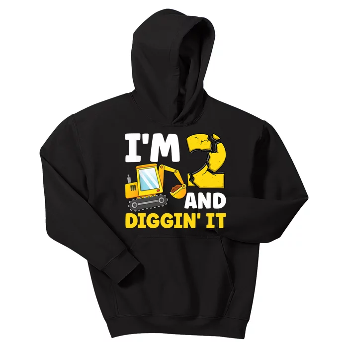 I'm 2 And Digging It 2nd Birthday Excavator Birthday Party Kids Hoodie