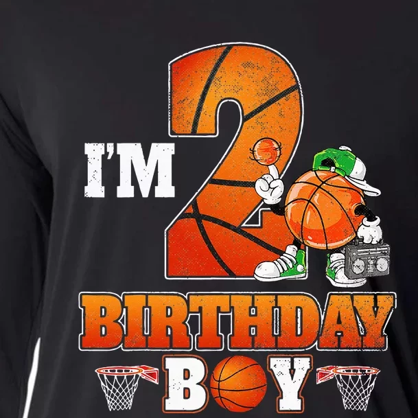 Im 2nd Birthday Boy Basketball 2 Year Old Theme Player Bday Cooling Performance Long Sleeve Crew