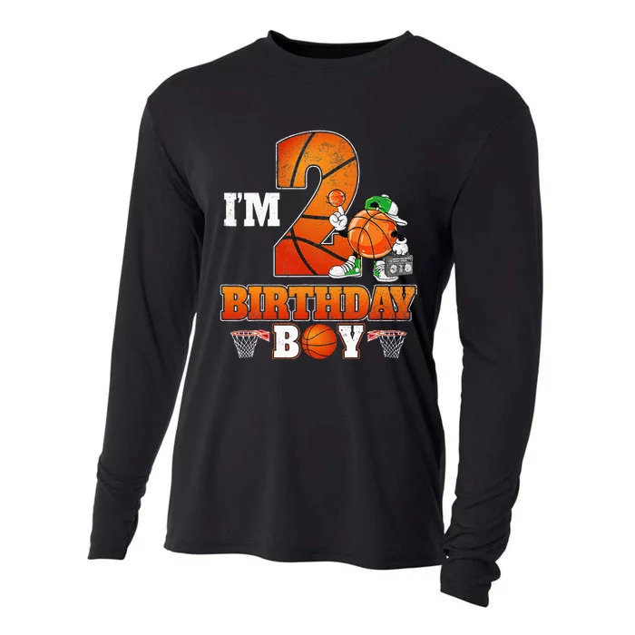 Im 2nd Birthday Boy Basketball 2 Year Old Theme Player Bday Cooling Performance Long Sleeve Crew