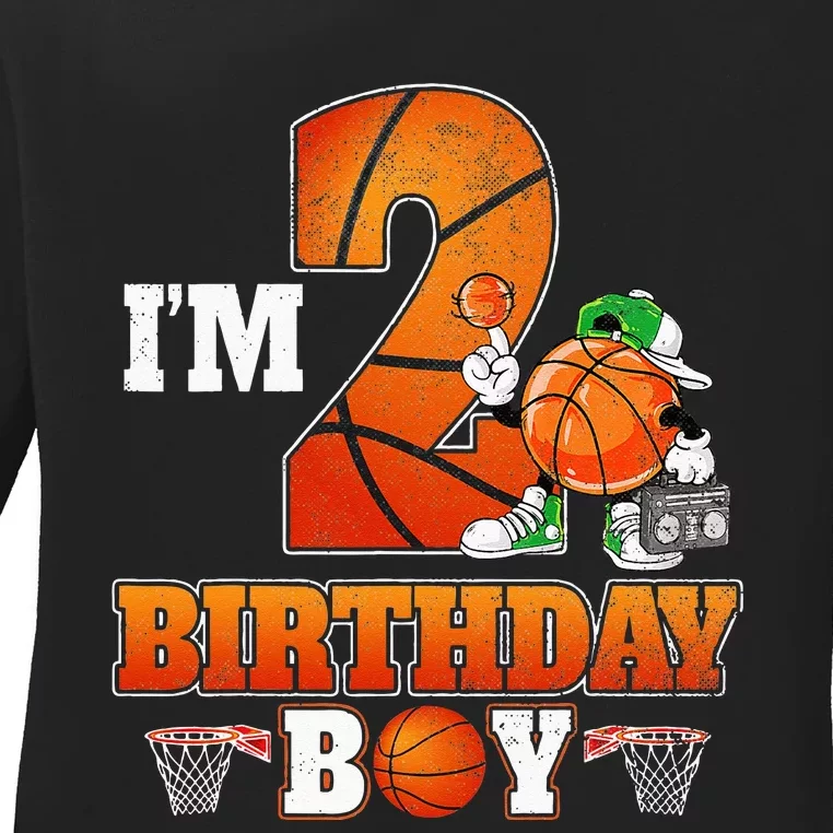 Im 2nd Birthday Boy Basketball 2 Year Old Theme Player Bday Ladies Long Sleeve Shirt