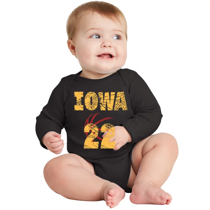 Iowa 22 Golden Yellow Sports Team Jersey Number Baby Long Sleeve Bodysuit