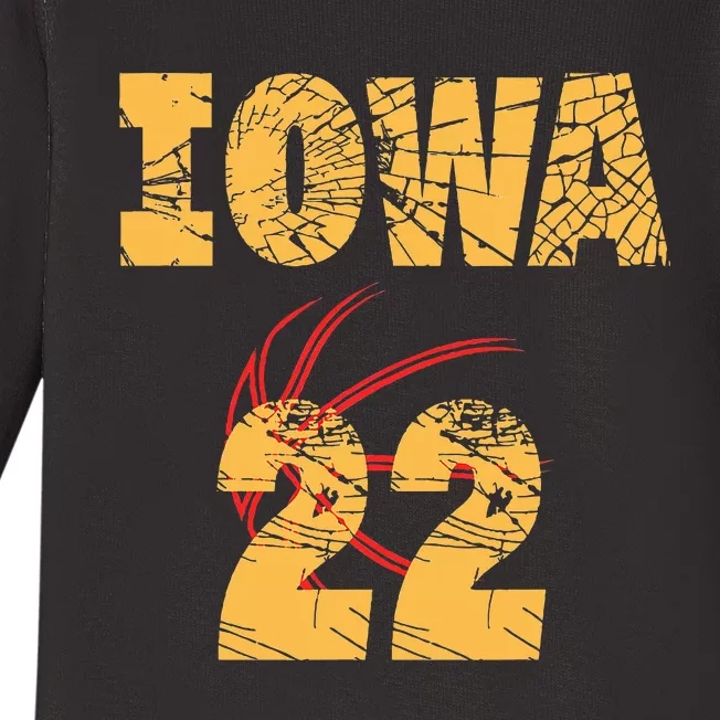 Iowa 22 Golden Yellow Sports Team Jersey Number Baby Long Sleeve Bodysuit