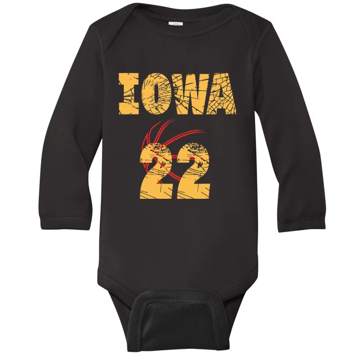 Iowa 22 Golden Yellow Sports Team Jersey Number Baby Long Sleeve Bodysuit