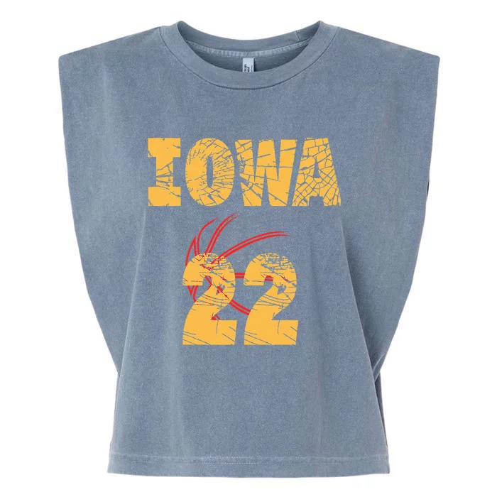 Iowa 22 Golden Yellow Sports Team Jersey Number Garment-Dyed Women's Muscle Tee