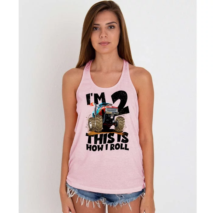 I'm 2 Two This Is How I Roll Monster Truck 2nd Birthday Women's Knotted Racerback Tank