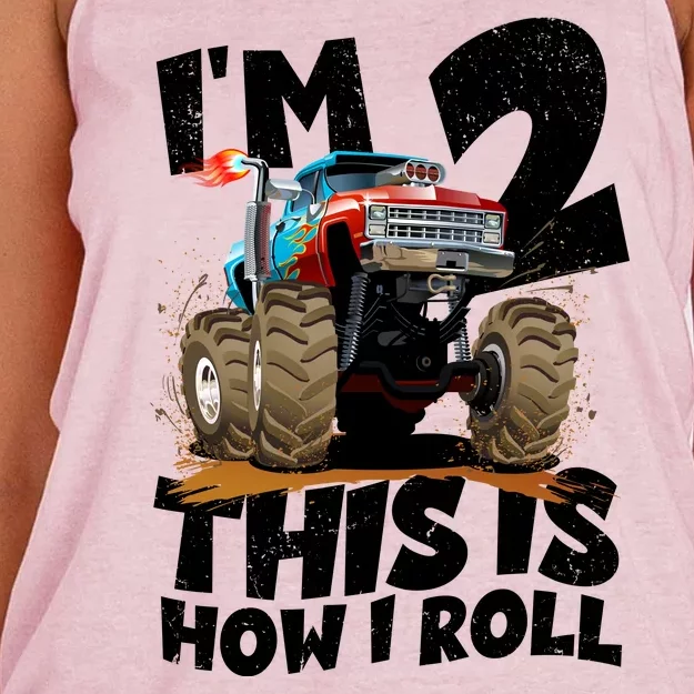 I'm 2 Two This Is How I Roll Monster Truck 2nd Birthday Women's Knotted Racerback Tank