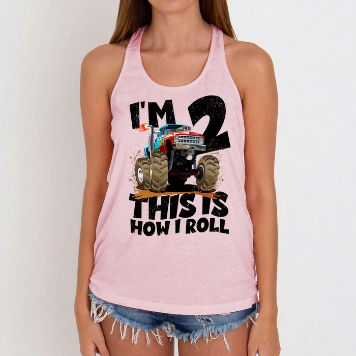 I'm 2 Two This Is How I Roll Monster Truck 2nd Birthday Women's Knotted Racerback Tank