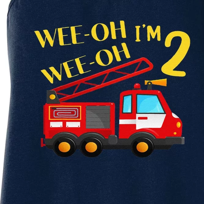 I'm 2 Years Old 2nd Birthday Party WeeOh Alarm Fire Truck Women's Racerback Tank