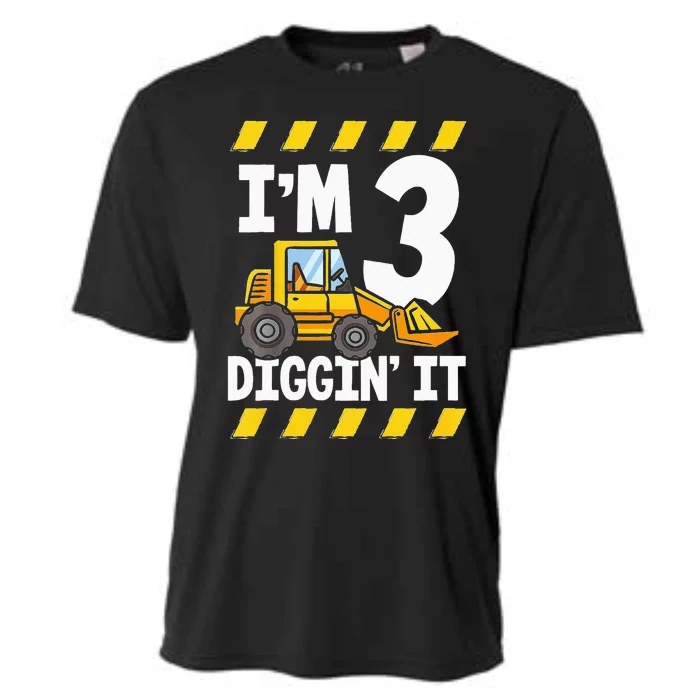 Im 3 And Digging It Funny 3rd Birthday Excavator Kids Cooling Performance Crew T-Shirt