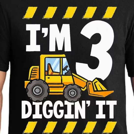 Im 3 And Digging It Funny 3rd Birthday Excavator Kids Pajama Set