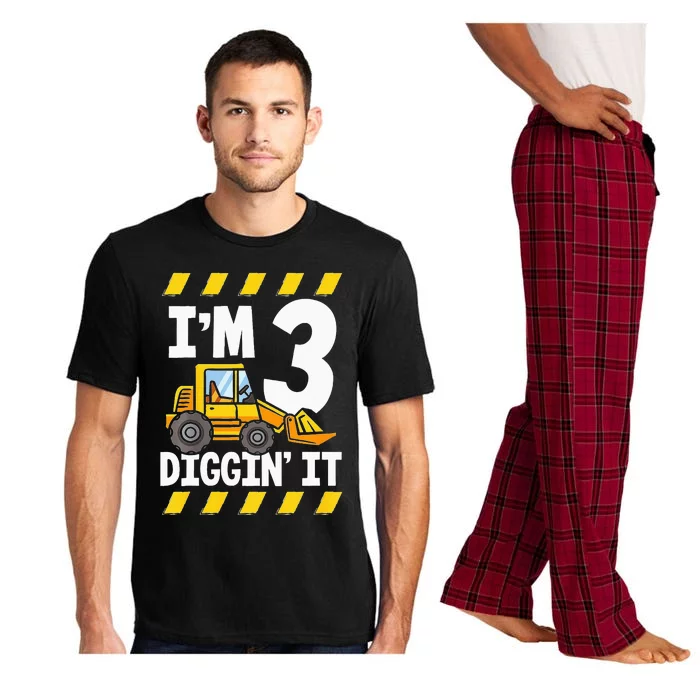 Im 3 And Digging It Funny 3rd Birthday Excavator Kids Pajama Set