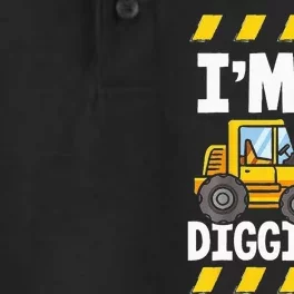 Im 3 And Digging It Funny 3rd Birthday Excavator Kids Dry Zone Grid Performance Polo