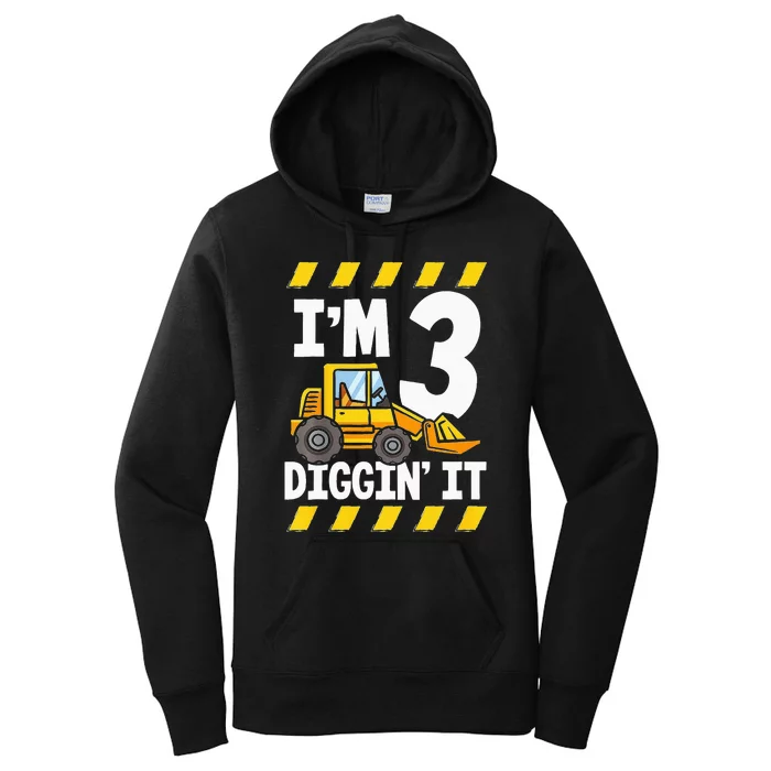 Im 3 And Digging It Funny 3rd Birthday Excavator Kids Women's Pullover Hoodie