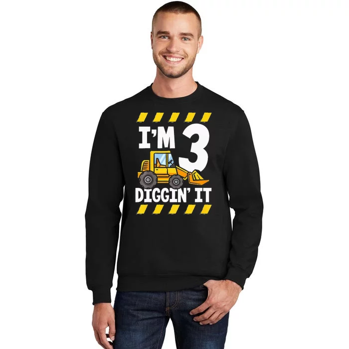 Im 3 And Digging It Funny 3rd Birthday Excavator Kids Tall Sweatshirt