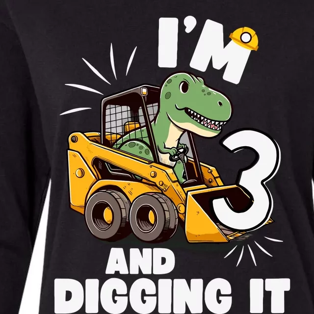 IM 3 And Digging It 3rd Birthday Dinosaur Construction Womens Cotton Relaxed Long Sleeve T-Shirt