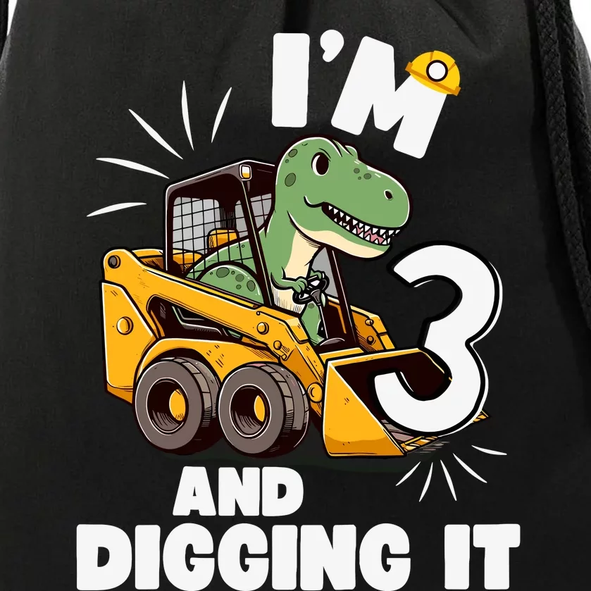 IM 3 And Digging It 3rd Birthday Dinosaur Construction Drawstring Bag