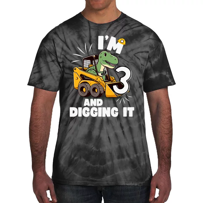 IM 3 And Digging It 3rd Birthday Dinosaur Construction Tie-Dye T-Shirt