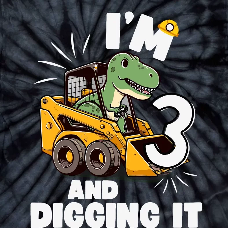 IM 3 And Digging It 3rd Birthday Dinosaur Construction Tie-Dye T-Shirt