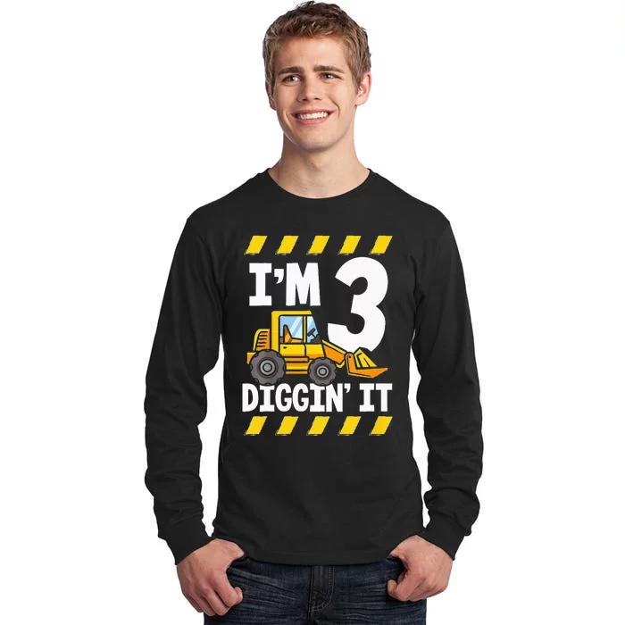 Im 3 And Digging It Funny 3rd Birthday Excavator Kids Tall Long Sleeve T-Shirt