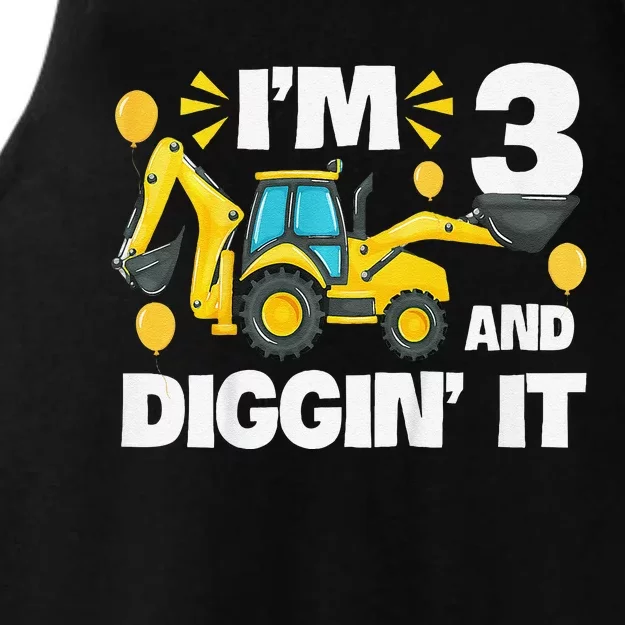 IM 3 And Digging It Construction Excavator 3rd Birthday Ladies Tri-Blend Wicking Tank