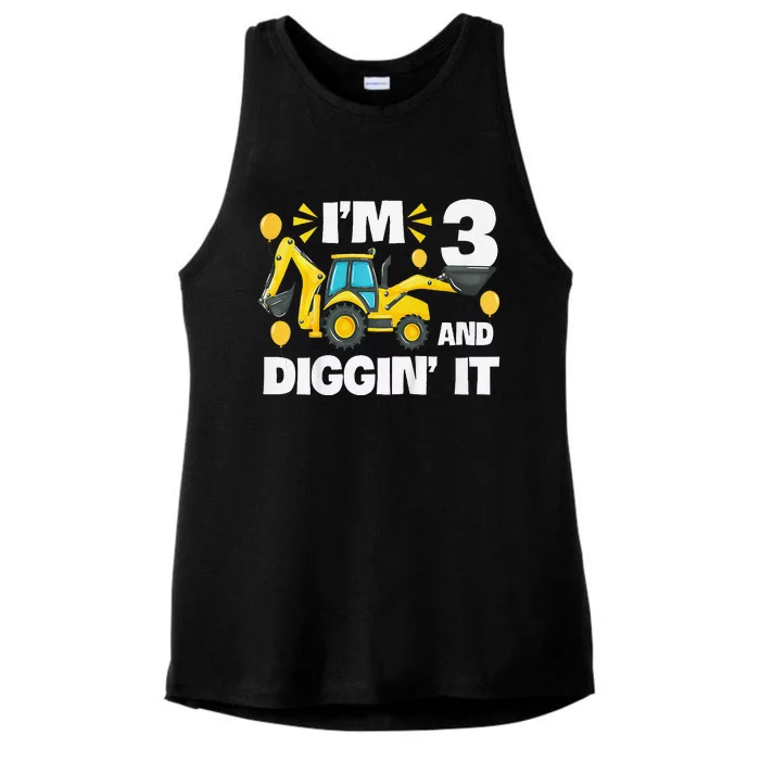 IM 3 And Digging It Construction Excavator 3rd Birthday Ladies Tri-Blend Wicking Tank