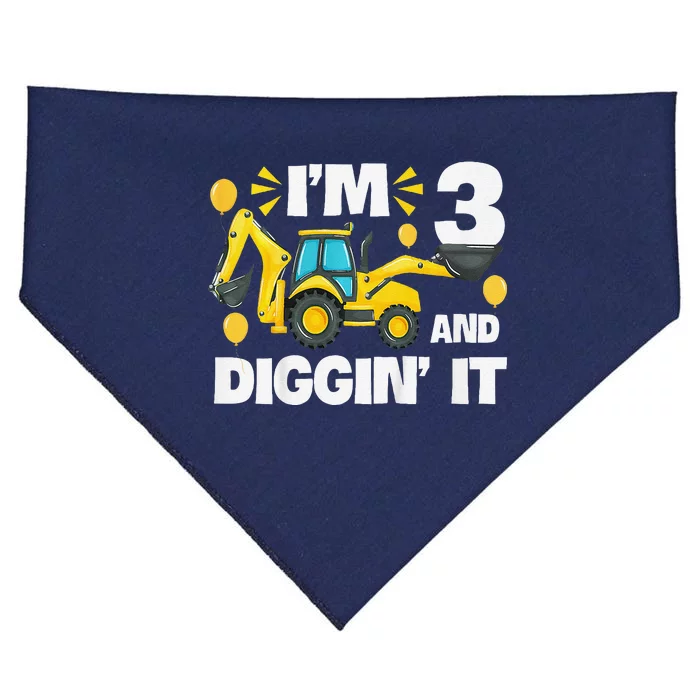 IM 3 And Digging It Construction Excavator 3rd Birthday USA-Made Doggie Bandana