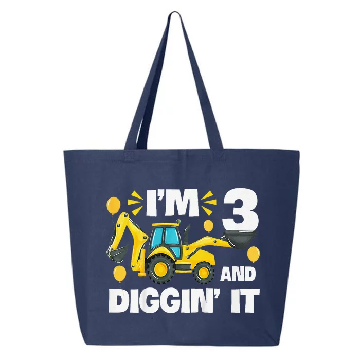 IM 3 And Digging It Construction Excavator 3rd Birthday 25L Jumbo Tote