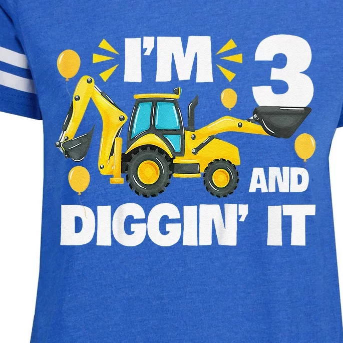 IM 3 And Digging It Construction Excavator 3rd Birthday Enza Ladies Jersey Football T-Shirt