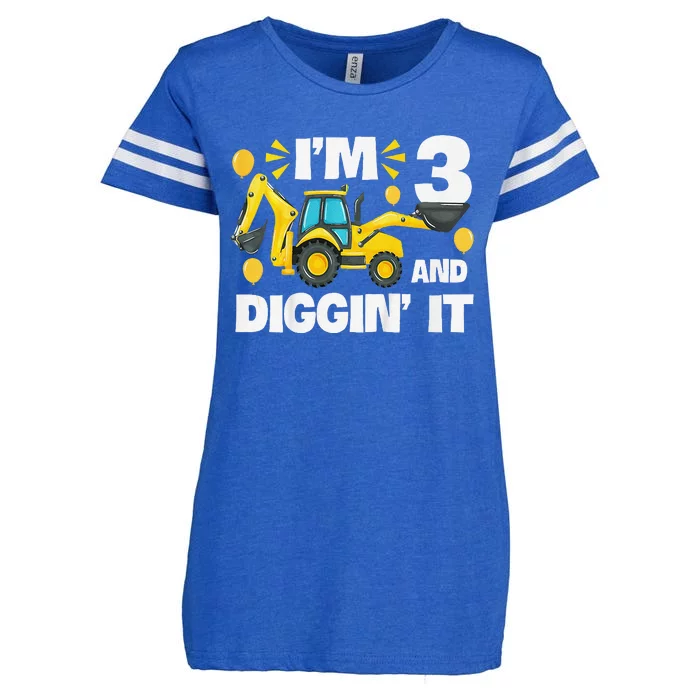 IM 3 And Digging It Construction Excavator 3rd Birthday Enza Ladies Jersey Football T-Shirt