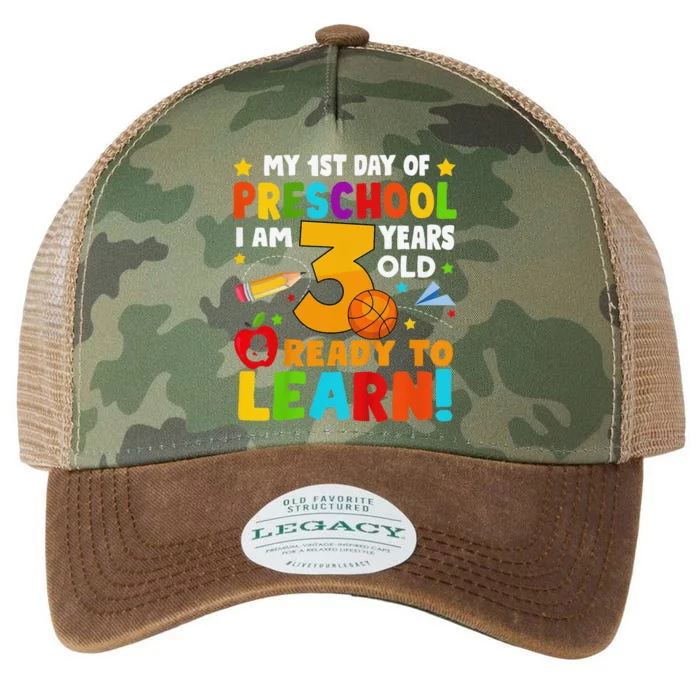 Im 3 Ready To Learn First Day Of School Preschool Toddlers Legacy Tie Dye Trucker Hat