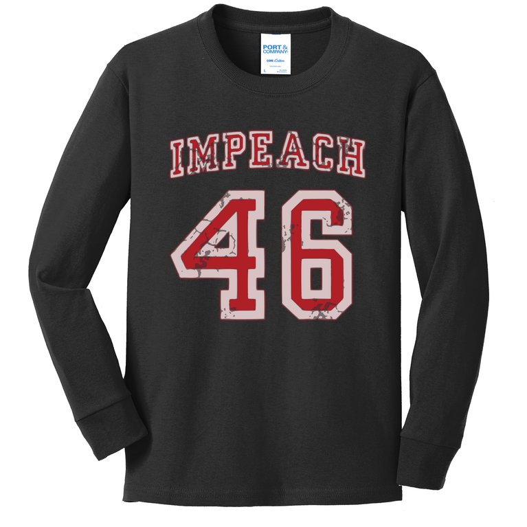 Impeach 46 Anti Joe Biden Distressed Kids Long Sleeve Shirt