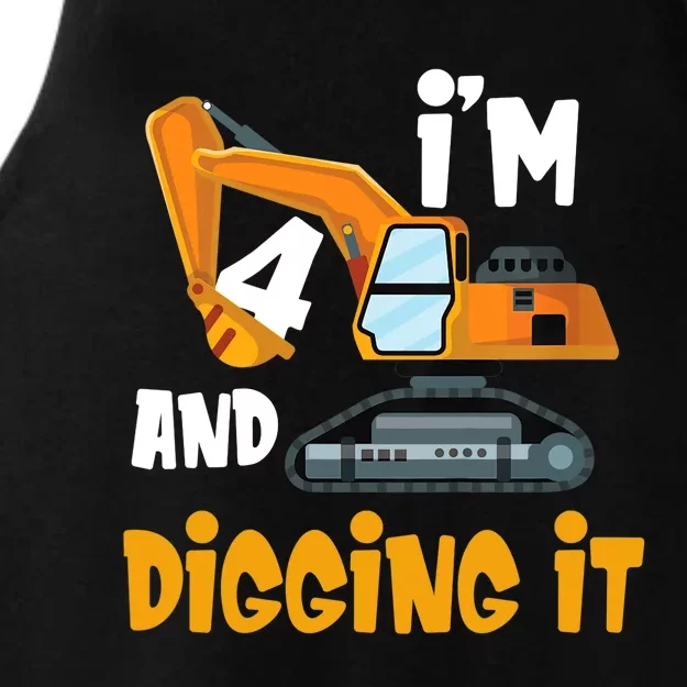 I'm 4 and digging it Excavator 4th Birthday Boy Gift I'm 4 Ladies Tri-Blend Wicking Tank