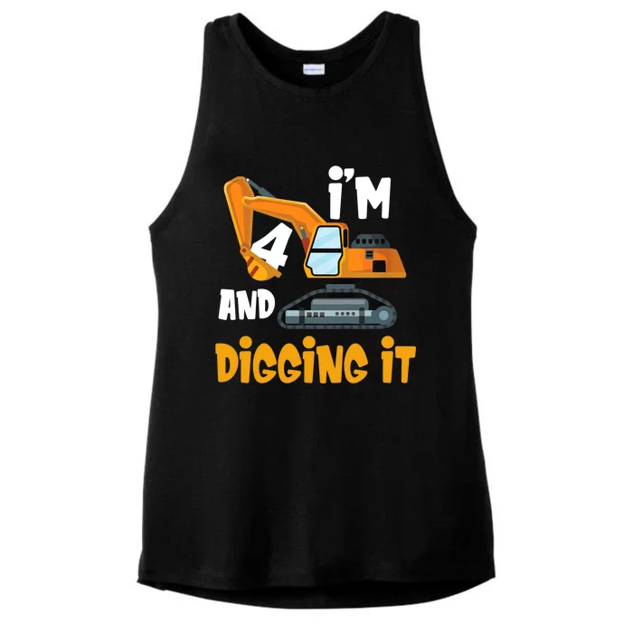 I'm 4 and digging it Excavator 4th Birthday Boy Gift I'm 4 Ladies Tri-Blend Wicking Tank