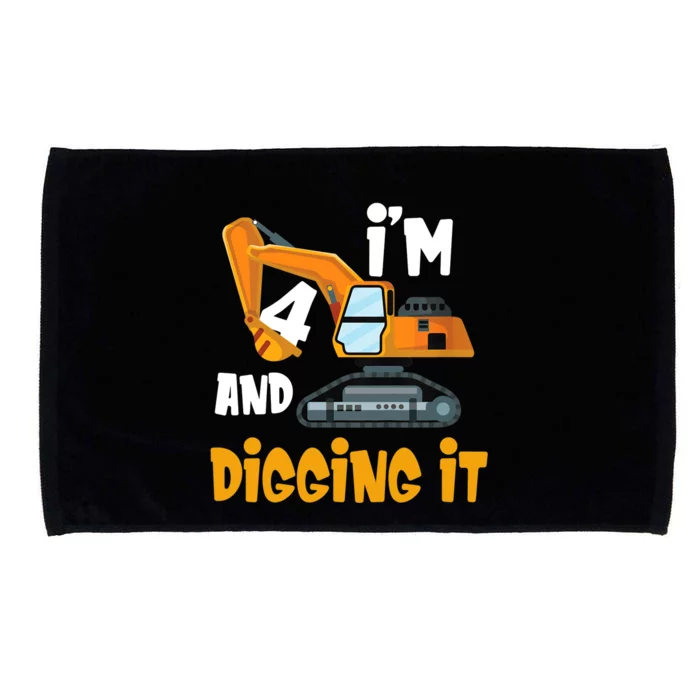 I'm 4 and digging it Excavator 4th Birthday Boy Gift I'm 4 Microfiber Hand Towel