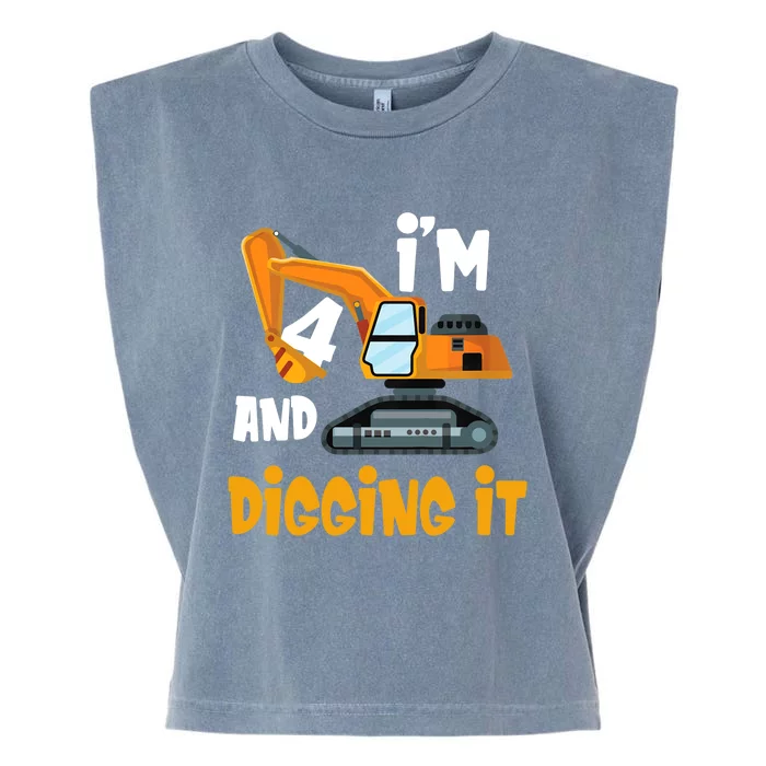 I'm 4 and digging it Excavator 4th Birthday Boy Gift I'm 4 Garment-Dyed Women's Muscle Tee