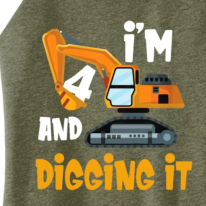 I'm 4 and digging it Excavator 4th Birthday Boy Gift I'm 4 Women’s Perfect Tri Rocker Tank