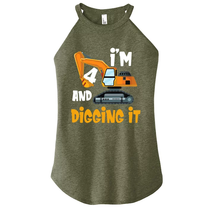 I'm 4 and digging it Excavator 4th Birthday Boy Gift I'm 4 Women’s Perfect Tri Rocker Tank