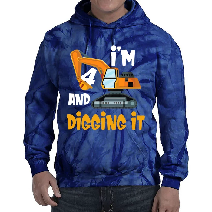 I'm 4 and digging it Excavator 4th Birthday Boy Gift I'm 4 Tie Dye Hoodie