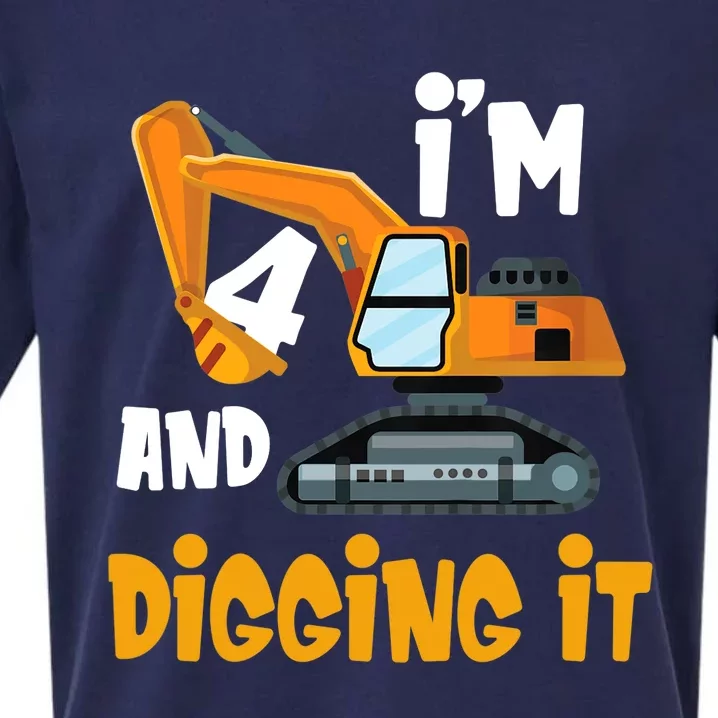 I'm 4 and digging it Excavator 4th Birthday Boy Gift I'm 4 Sueded Cloud Jersey T-Shirt