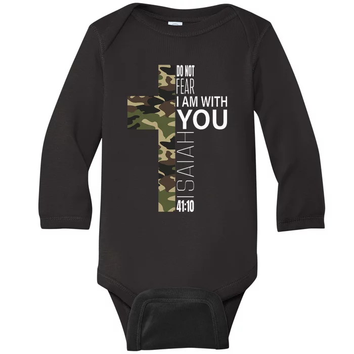 Isaiah 4110 Do Not Fear Faith Christian Verse Camo Easter Baby Long Sleeve Bodysuit