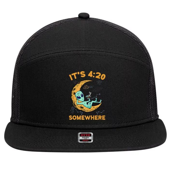 ItS 4:20 Somewhere Weed Moon Alien Marijuana 7 Panel Mesh Trucker Snapback Hat