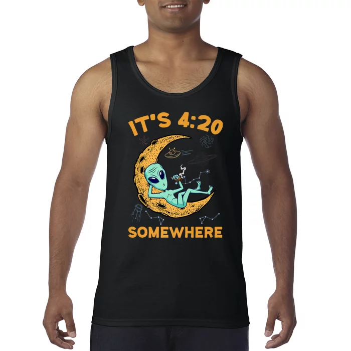 ItS 4:20 Somewhere Weed Moon Alien Marijuana Tank Top