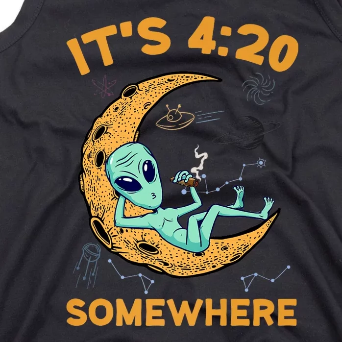 ItS 4:20 Somewhere Weed Moon Alien Marijuana Tank Top