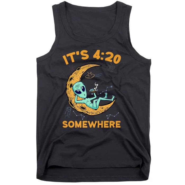 ItS 4:20 Somewhere Weed Moon Alien Marijuana Tank Top