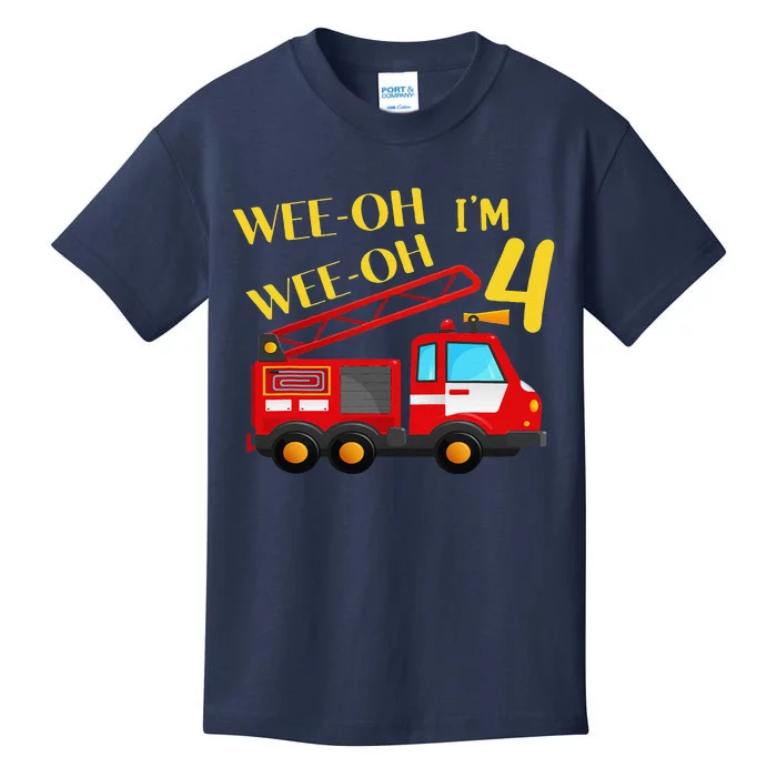 I'm 4 Years Old 4th Birthday Party WeeOh Alarm Fire Truck Kids T-Shirt