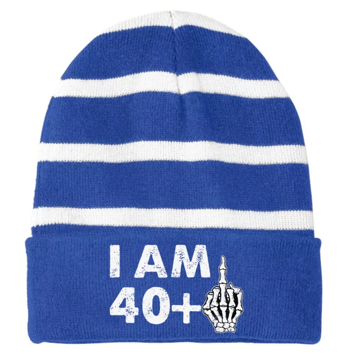 Im 41 Years Old Funny Skeleton Middle Finger 41st Birthday Striped Beanie with Solid Band