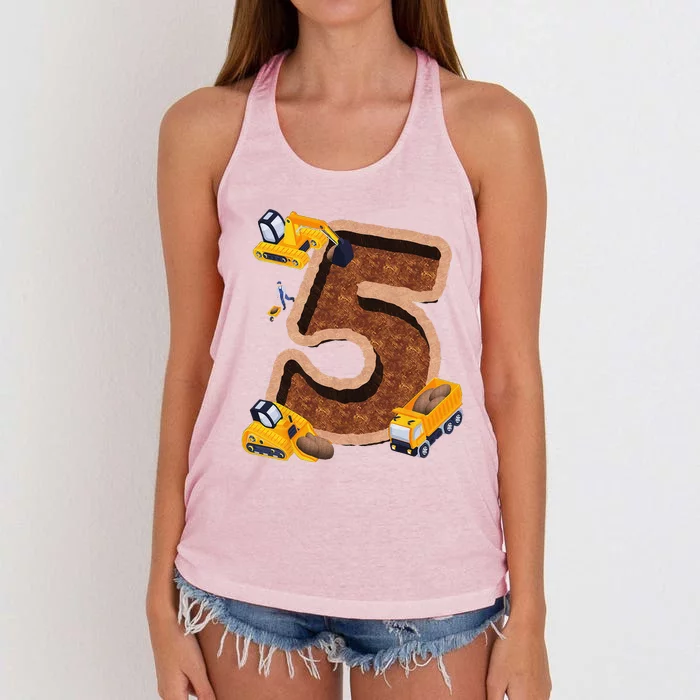 I’m 5 And Digging It Dirty 5th Y Excavator 5th Birthday Women's Knotted Racerback Tank