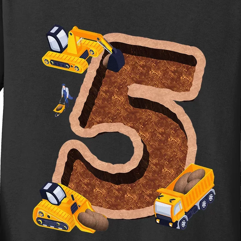 Im 5 and Digging It Dirty 5th -Y Excavator 5th Birthday Kids Long Sleeve Shirt