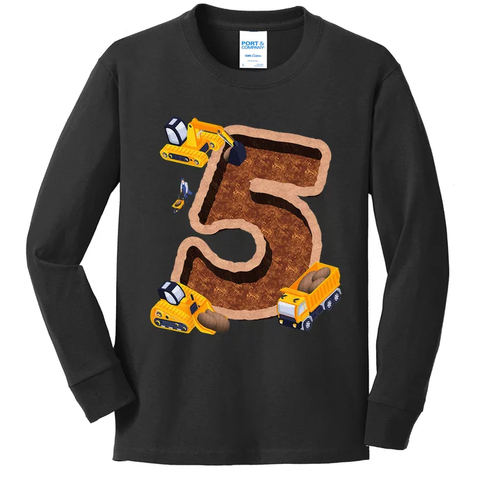 Im 5 and Digging It Dirty 5th -Y Excavator 5th Birthday Kids Long Sleeve Shirt